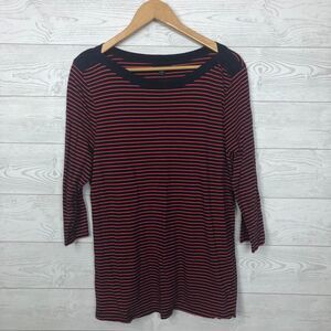 Gap Women's XXL Striped 3/4 Sleeve Boat Neck Cotton Blend Casual Pink Navy Blue